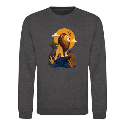 Lion on the Lookout Adult Sweatshirt - Felt & Fauna Charcoal colour variant image