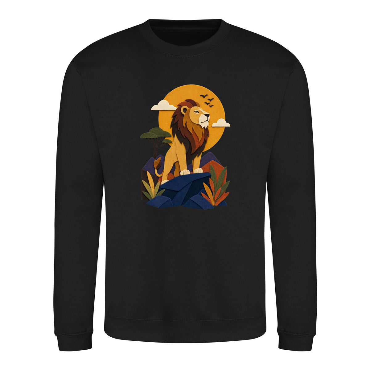 Lion on the Lookout Adult Sweatshirt - Felt & Fauna Deep Black colour variant image