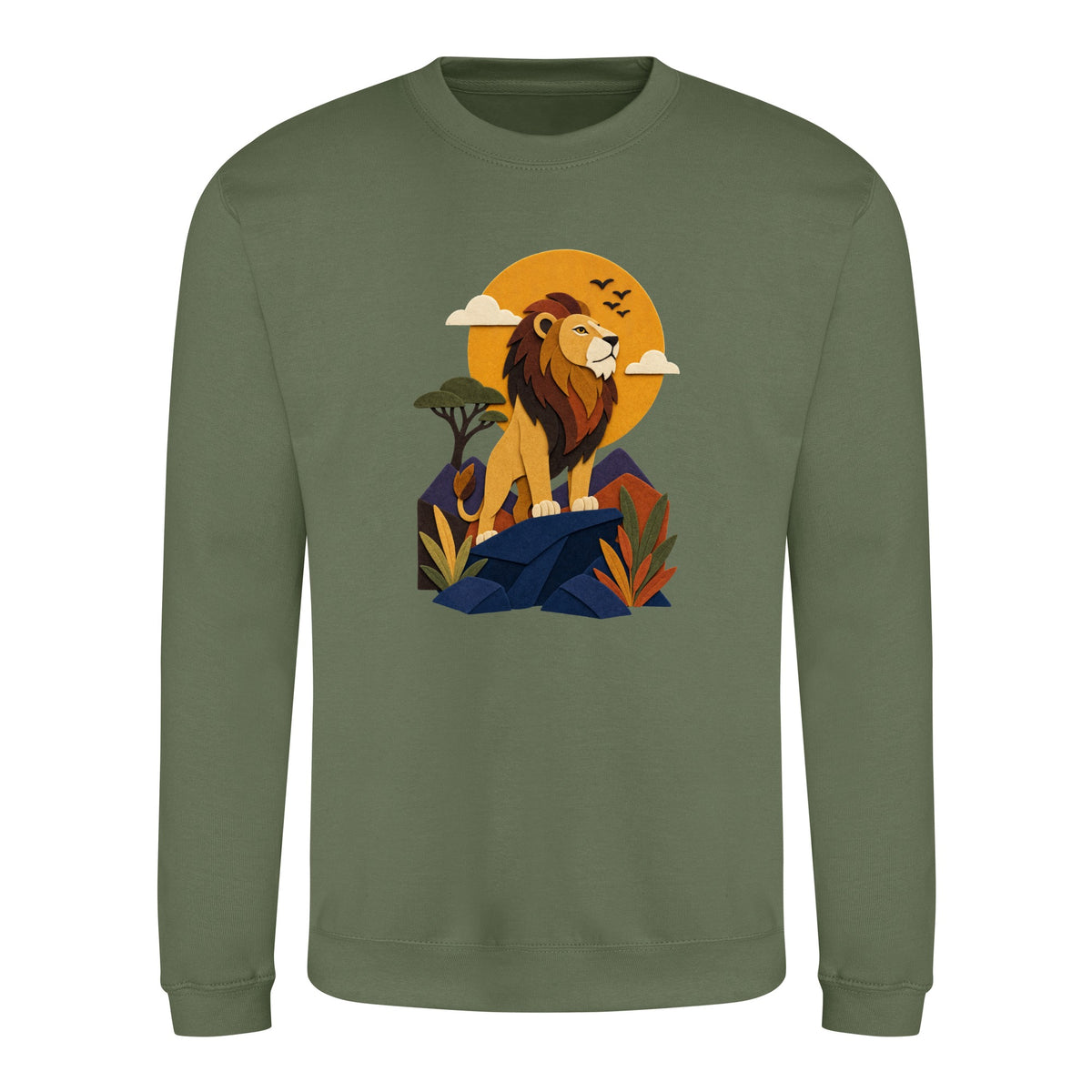 Lion on the Lookout Adult Sweatshirt - Felt & Fauna Earthy Green colour variant image