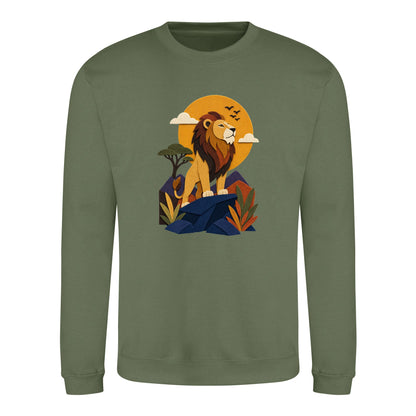 Lion on the Lookout Adult Sweatshirt - Felt & Fauna Earthy Green colour variant image