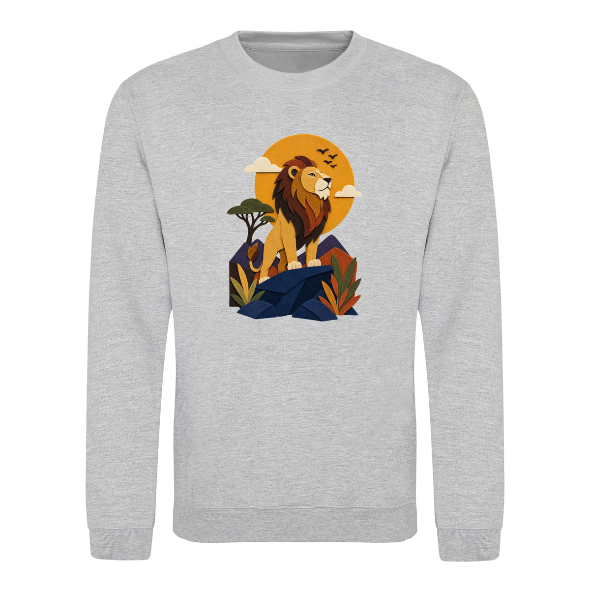 Lion on the Lookout Adult Sweatshirt - Felt & Fauna Heather Grey colour variant image
