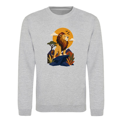 Lion on the Lookout Adult Sweatshirt - Felt & Fauna Heather Grey colour variant image