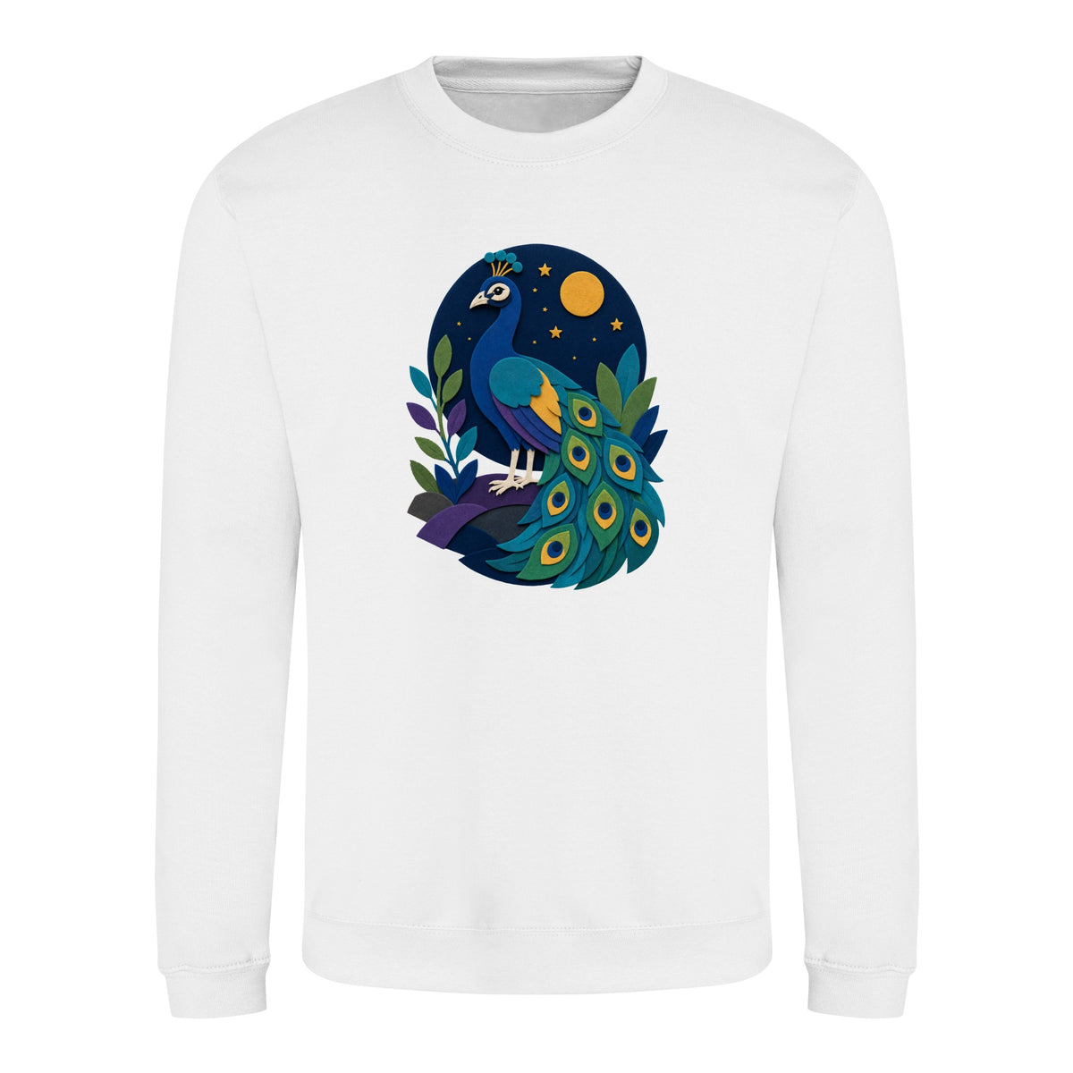 Peacock at Midnight Adult Sweatshirt - Felt & Fauna Arctic White colour variant image