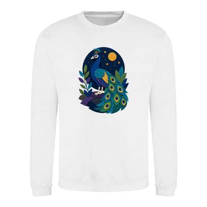 Peacock at Midnight Adult Sweatshirt - Felt & Fauna Arctic White colour variant image