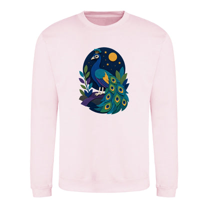 Peacock at Midnight Adult Sweatshirt - Felt & Fauna Baby Pink colour variant image