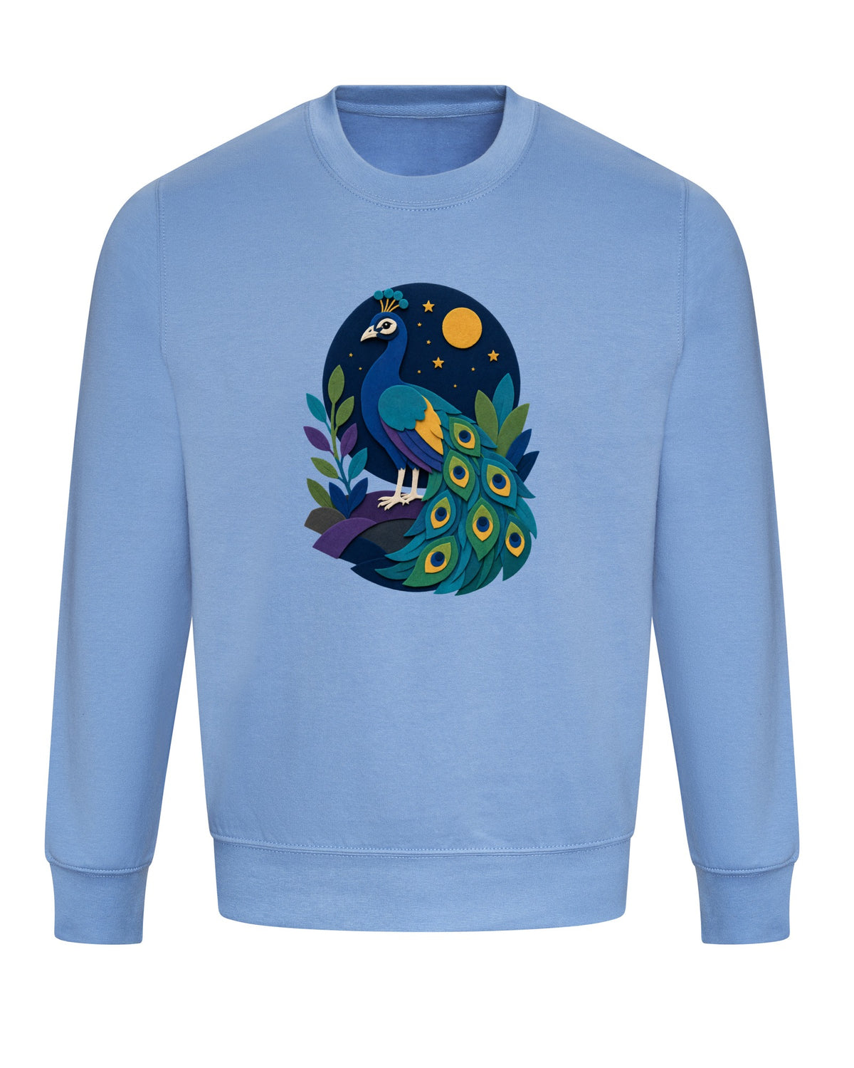 Peacock at Midnight Adult Sweatshirt - Felt & Fauna Cornflower Blue colour variant image