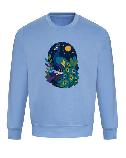Peacock at Midnight Adult Sweatshirt - Felt & Fauna Cornflower Blue colour variant image