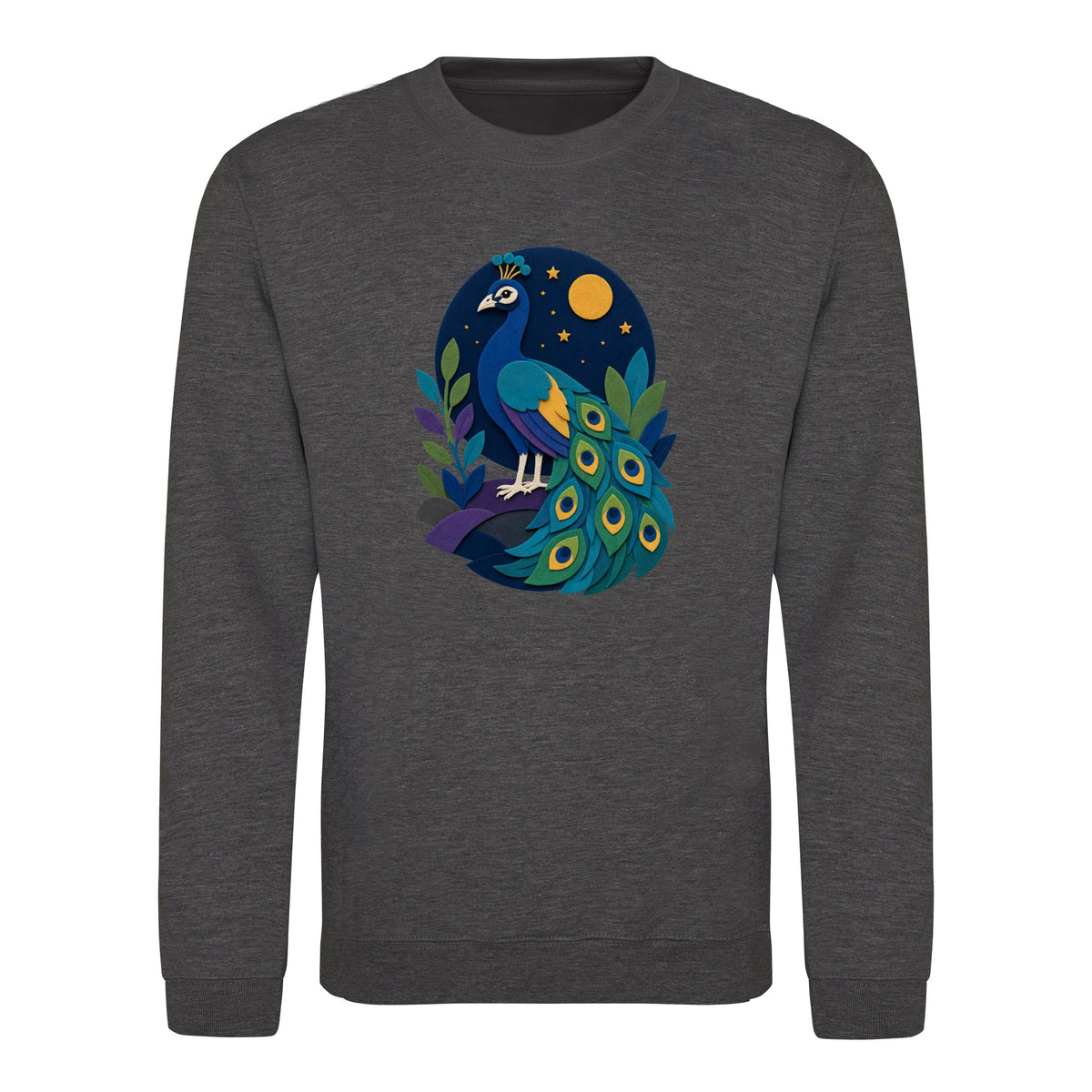 Peacock at Midnight Adult Sweatshirt - Felt & Fauna Charcoal colour variant image