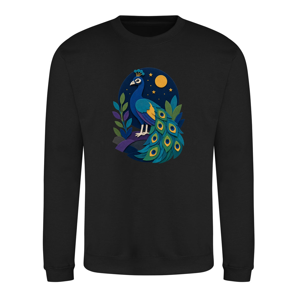 Peacock at Midnight Adult Sweatshirt - Felt & Fauna Deep Black colour variant image
