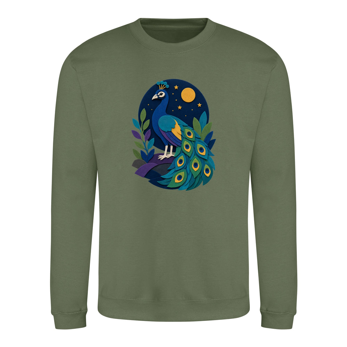 Peacock at Midnight Adult Sweatshirt - Felt & Fauna Earthy Green colour variant image