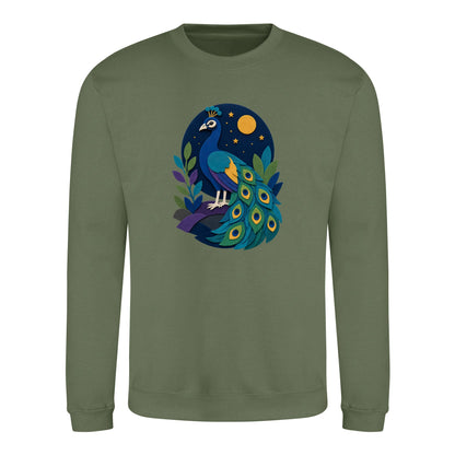 Peacock at Midnight Adult Sweatshirt - Felt & Fauna Earthy Green colour variant image