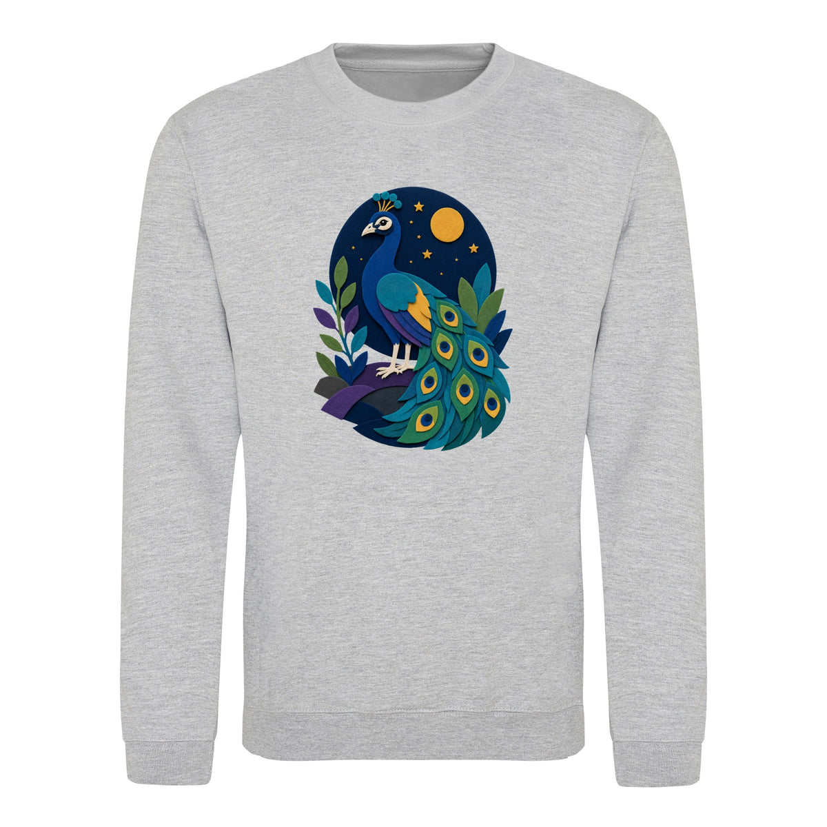 Peacock at Midnight Adult Sweatshirt - Felt & Fauna Heather Grey colour variant image