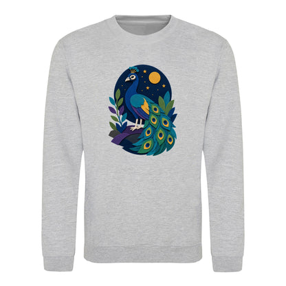Peacock at Midnight Adult Sweatshirt - Felt & Fauna Heather Grey colour variant image