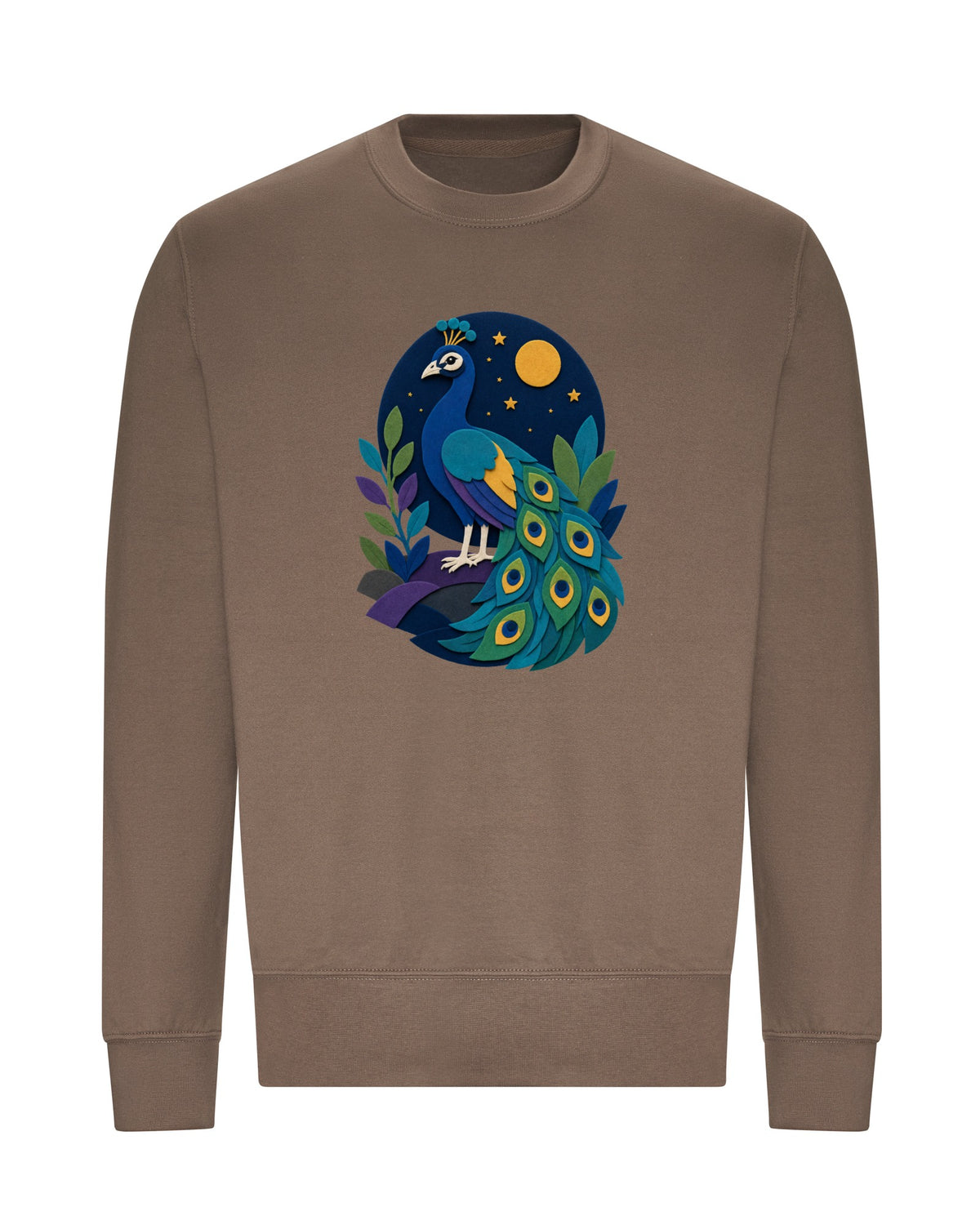 Peacock at Midnight Adult Sweatshirt - Felt & Fauna Mocha Brown colour variant image