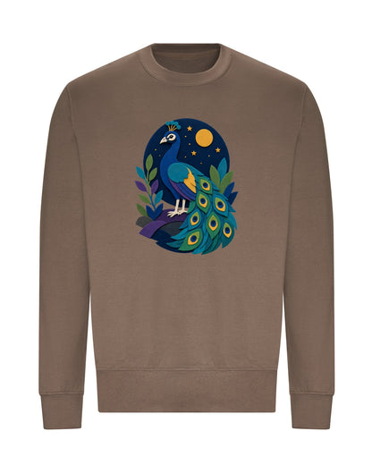 Peacock at Midnight Adult Sweatshirt - Felt & Fauna Mocha Brown colour variant image