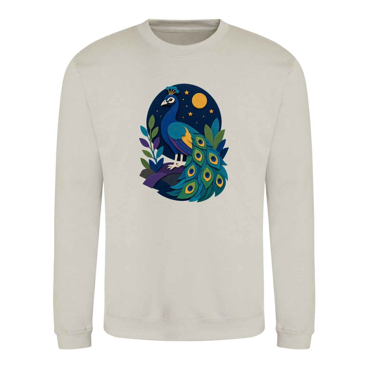 Peacock at Midnight Adult Sweatshirt - Felt & Fauna Natural Stone colour variant image