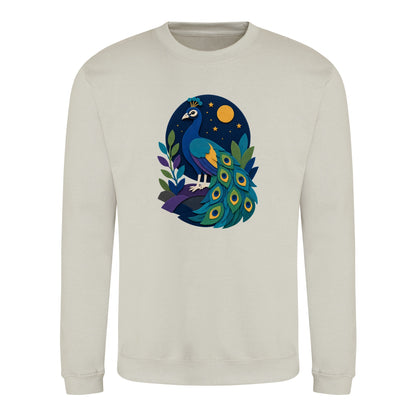 Peacock at Midnight Adult Sweatshirt - Felt & Fauna Natural Stone colour variant image