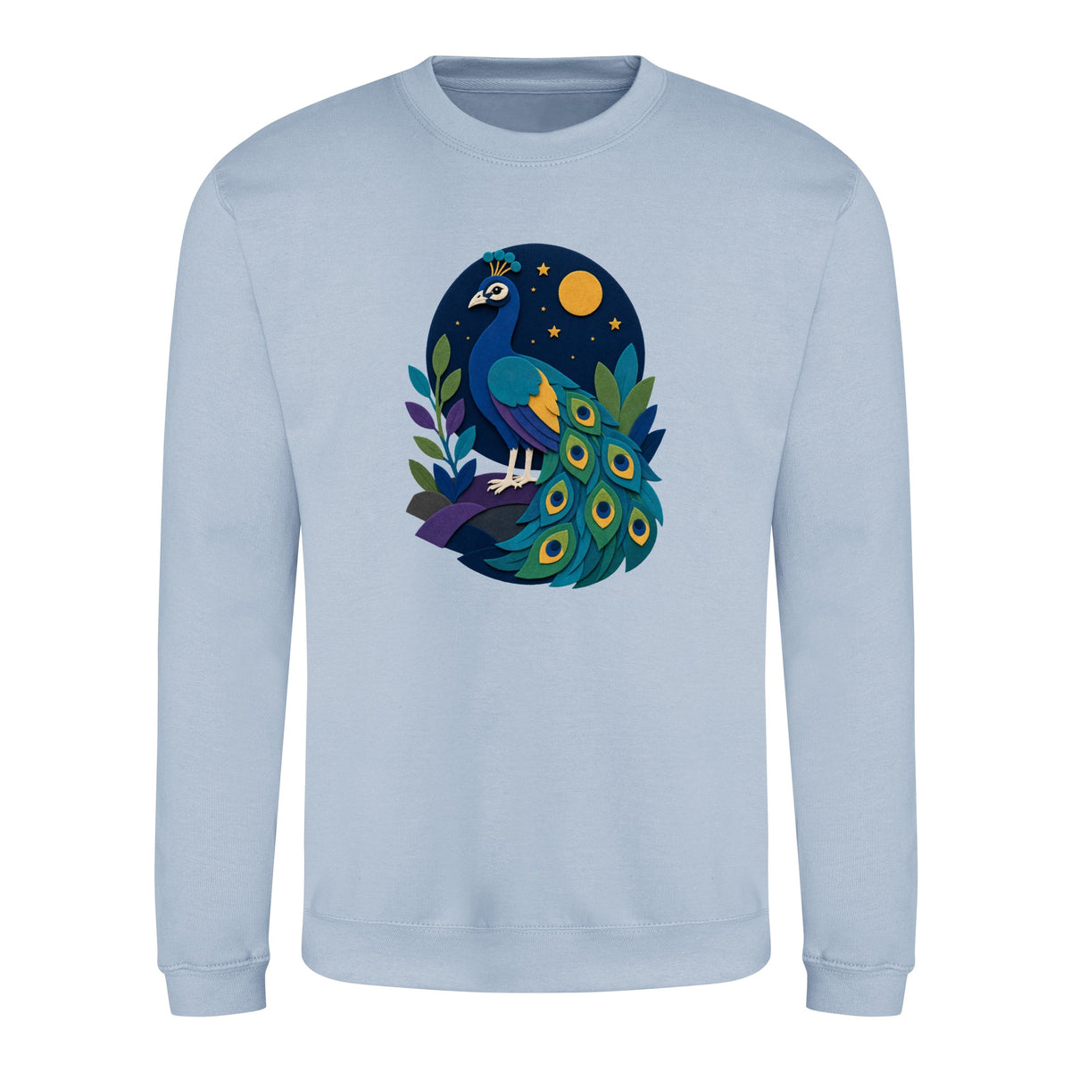 Peacock at Midnight Adult Sweatshirt - Felt & Fauna Sky Blue colour variant image