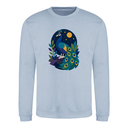 Peacock at Midnight Adult Sweatshirt - Felt & Fauna Sky Blue colour variant image
