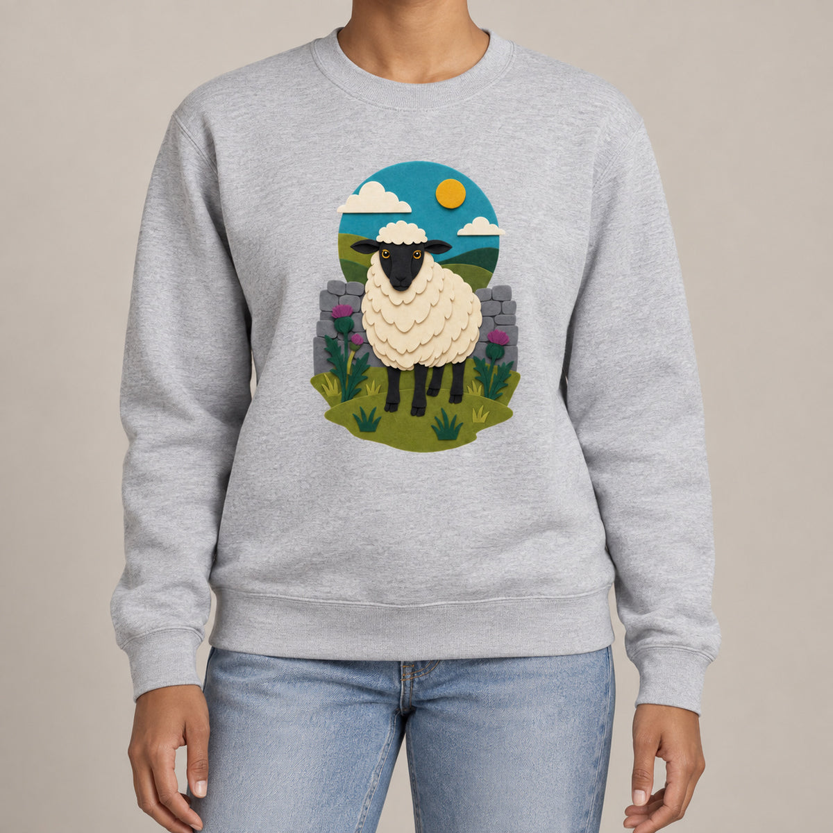 Sheep by the Stone Wall Adult Sweatshirt - Felt & Fauna lead image