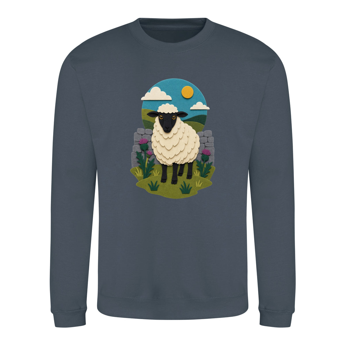Sheep by the Stone Wall Adult Sweatshirt - Felt & Fauna Airforce Blue colour variant image