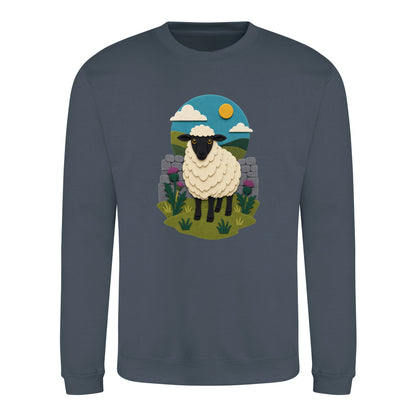 Sheep by the Stone Wall Adult Sweatshirt - Felt & Fauna Airforce Blue colour variant image
