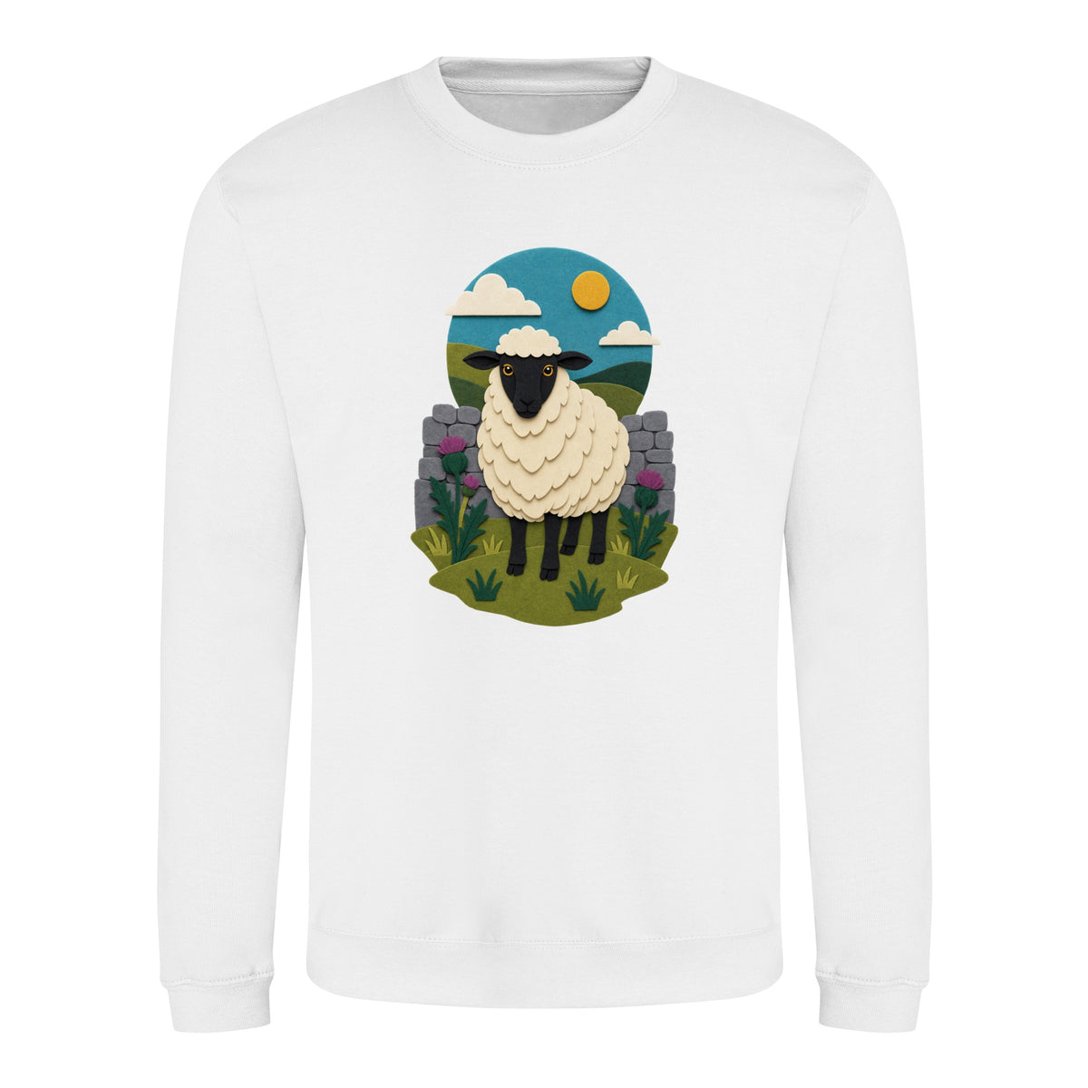 Sheep by the Stone Wall Adult Sweatshirt - Felt & Fauna Arctic White colour variant image