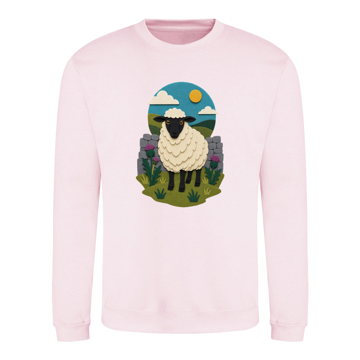 Sheep by the Stone Wall Adult Sweatshirt - Felt & Fauna Baby Pink colour variant image