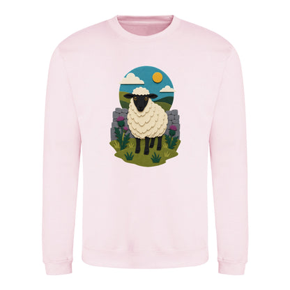 Sheep by the Stone Wall Adult Sweatshirt - Felt & Fauna Baby Pink colour variant image