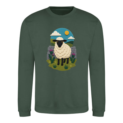 Sheep by the Stone Wall Adult Sweatshirt - Felt & Fauna Bottle Green colour variant image