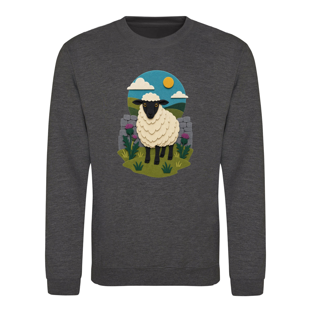Sheep by the Stone Wall Adult Sweatshirt - Felt & Fauna Charcoal colour variant image