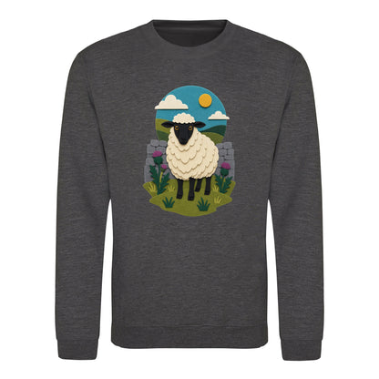 Sheep by the Stone Wall Adult Sweatshirt - Felt & Fauna Charcoal colour variant image