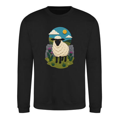 Sheep by the Stone Wall Adult Sweatshirt - Felt & Fauna Deep Black colour variant image