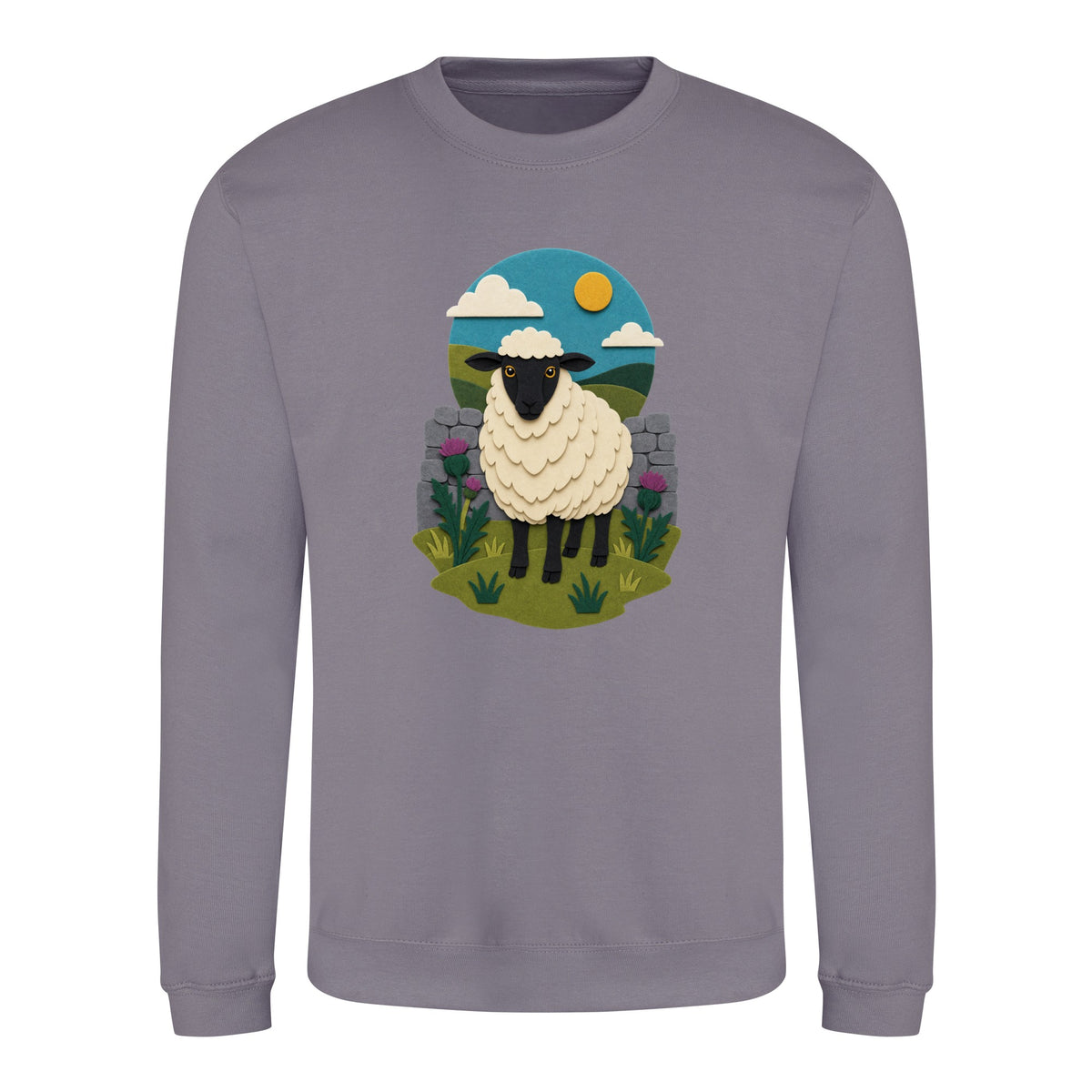 Sheep by the Stone Wall Adult Sweatshirt - Felt & Fauna Dusty Lilac colour variant image