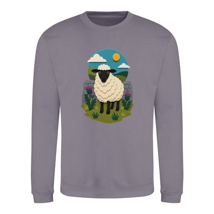 Sheep by the Stone Wall Adult Sweatshirt - Felt & Fauna Dusty Lilac colour variant image