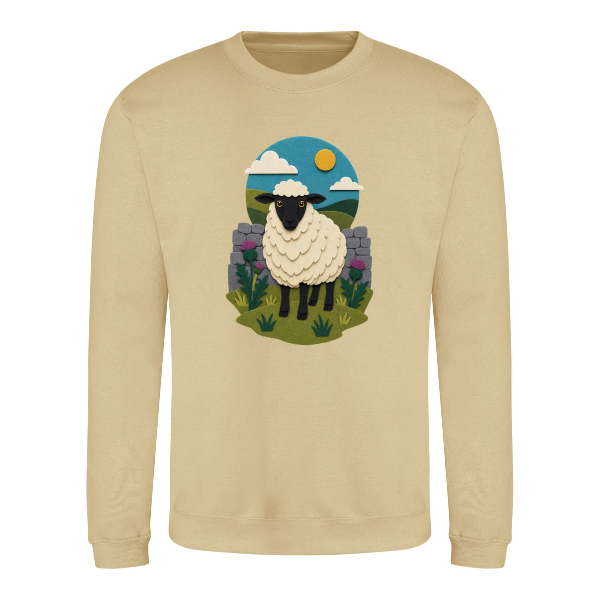 Sheep by the Stone Wall Adult Sweatshirt - Felt & Fauna Desert Sand colour variant image