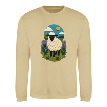 Sheep by the Stone Wall Adult Sweatshirt - Felt & Fauna Desert Sand colour variant image