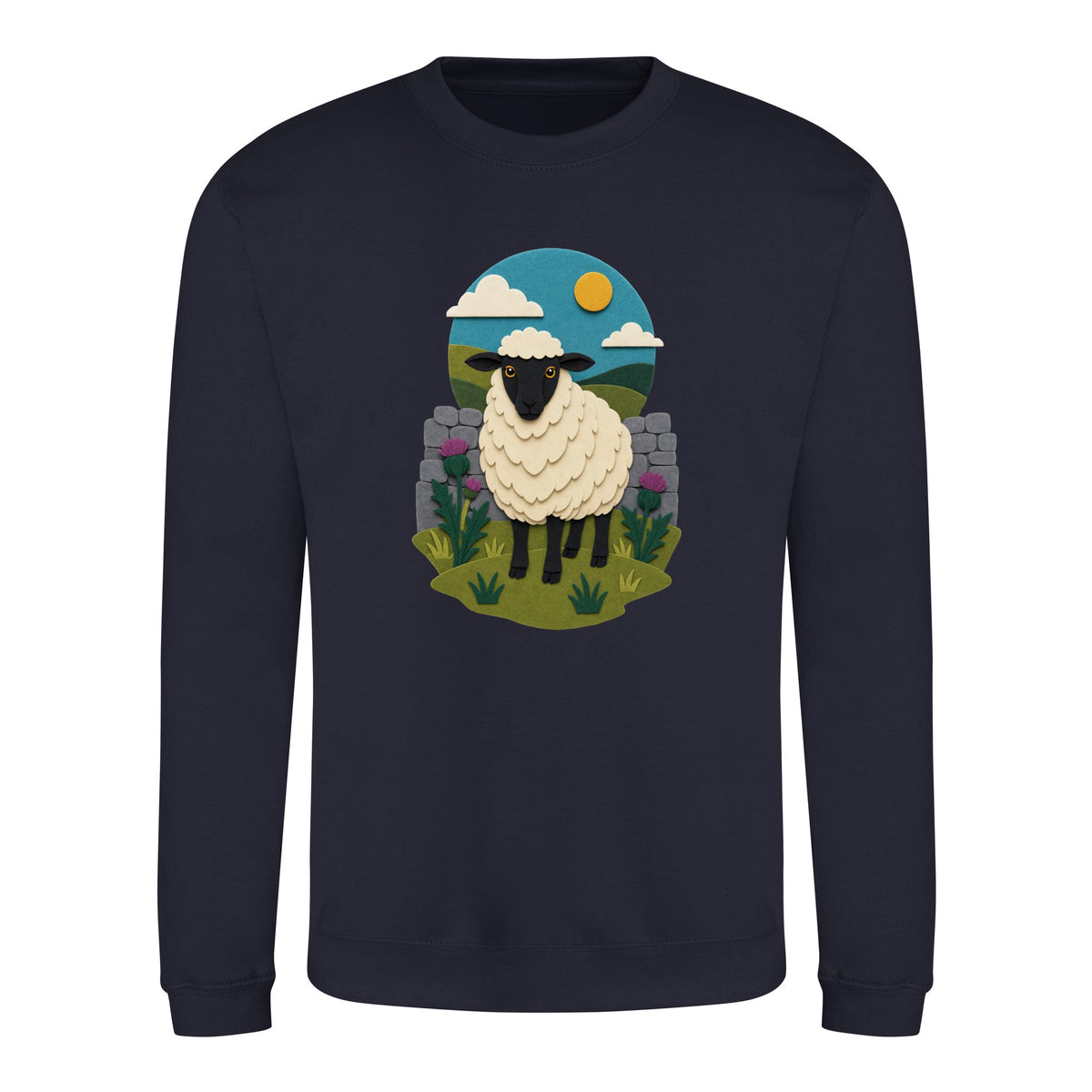 Sheep by the Stone Wall Adult Sweatshirt - Felt & Fauna French Navy colour variant image