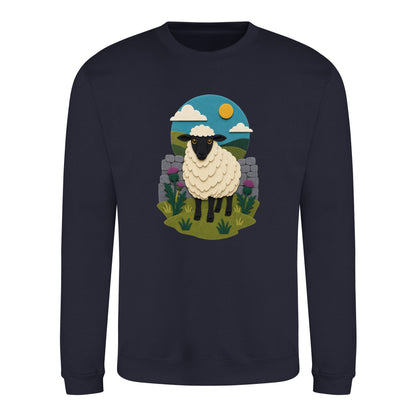 Sheep by the Stone Wall Adult Sweatshirt - Felt & Fauna French Navy colour variant image