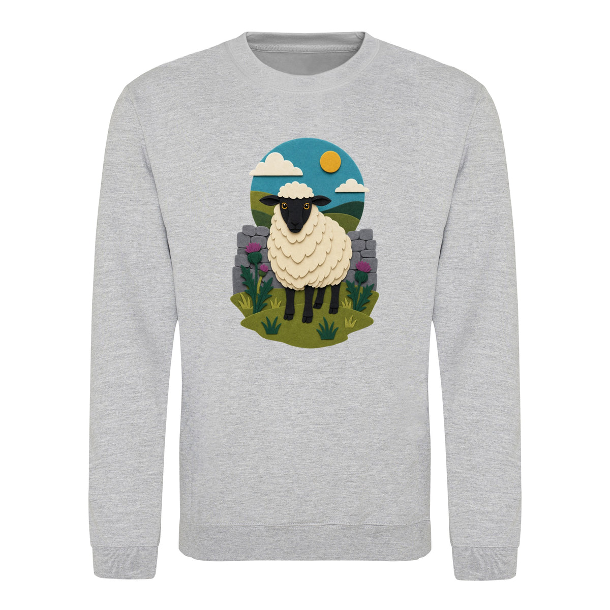 Sheep by the Stone Wall Adult Sweatshirt - Felt & Fauna Heather Grey colour variant image