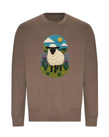 Sheep by the Stone Wall Adult Sweatshirt - Felt & Fauna Mocha Brown colour variant image