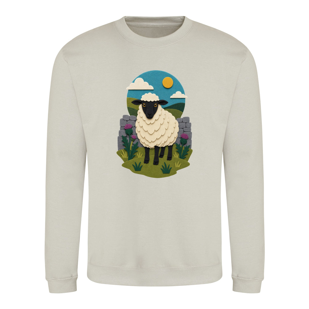 Sheep by the Stone Wall Adult Sweatshirt - Felt & Fauna Natural Stone colour variant image