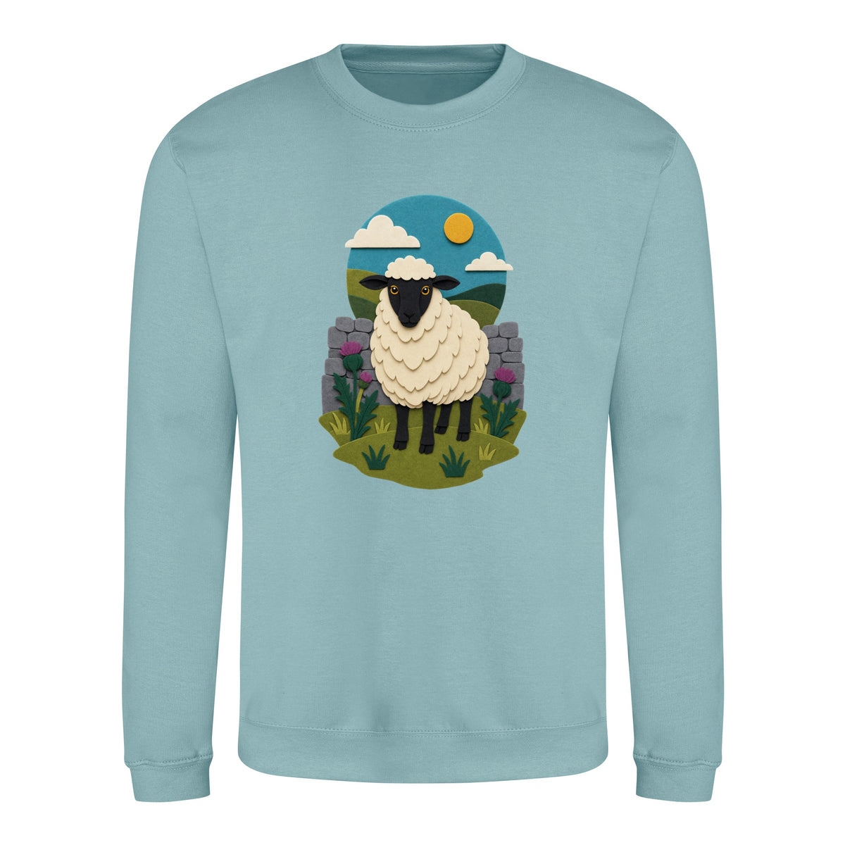 Sheep by the Stone Wall Adult Sweatshirt - Felt & Fauna Seafoam colour variant image