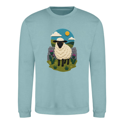 Sheep by the Stone Wall Adult Sweatshirt - Felt & Fauna Seafoam colour variant image