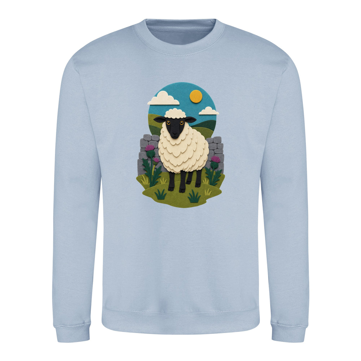 Sheep by the Stone Wall Adult Sweatshirt - Felt & Fauna Sky Blue colour variant image