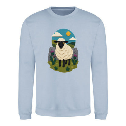 Sheep by the Stone Wall Adult Sweatshirt - Felt & Fauna Sky Blue colour variant image