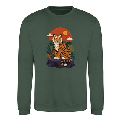 Tiger at Dusk Adult Sweatshirt - Felt & Fauna Bottle Green colour variant image
