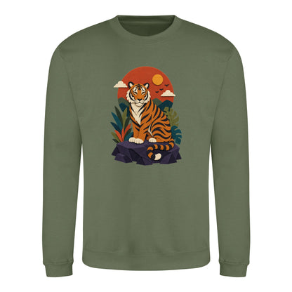 Tiger at Dusk Adult Sweatshirt - Felt & Fauna Earthy Green colour variant image