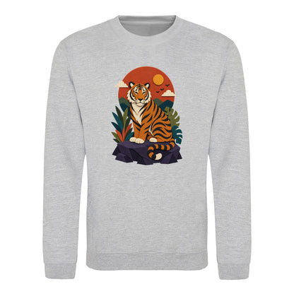 Tiger at Dusk Adult Sweatshirt - Felt & Fauna Heather Grey colour variant image