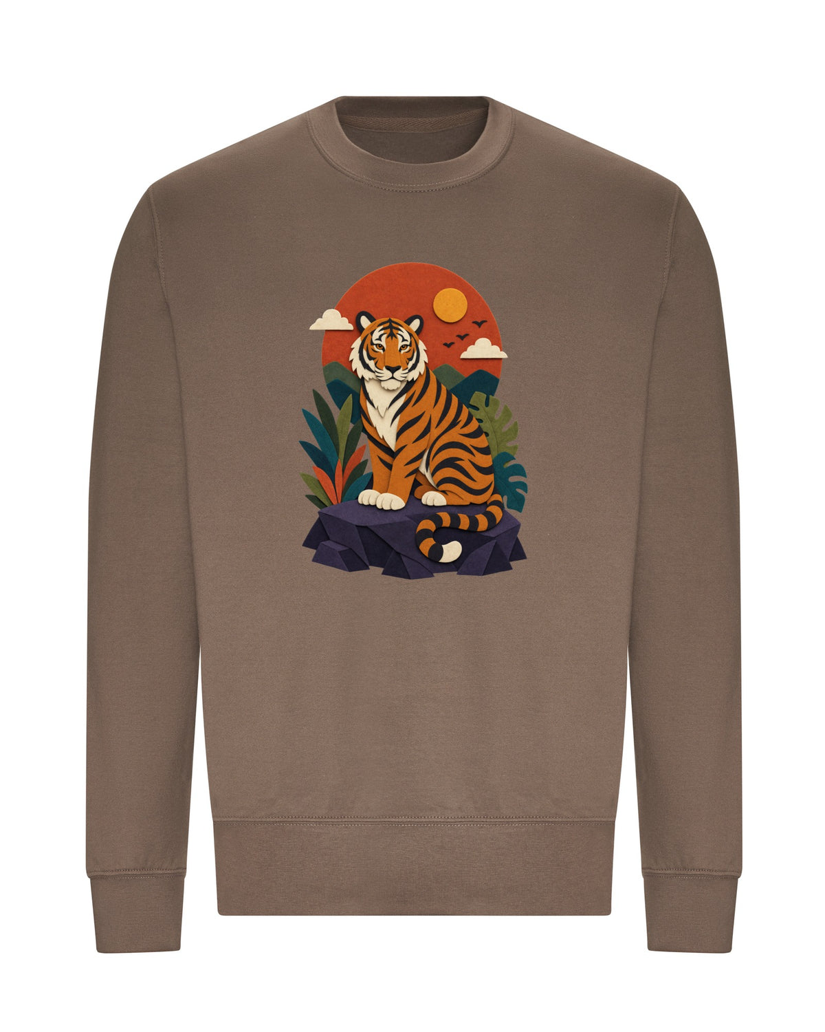 Tiger at Dusk Adult Sweatshirt - Felt & Fauna Mocha Brown colour variant image